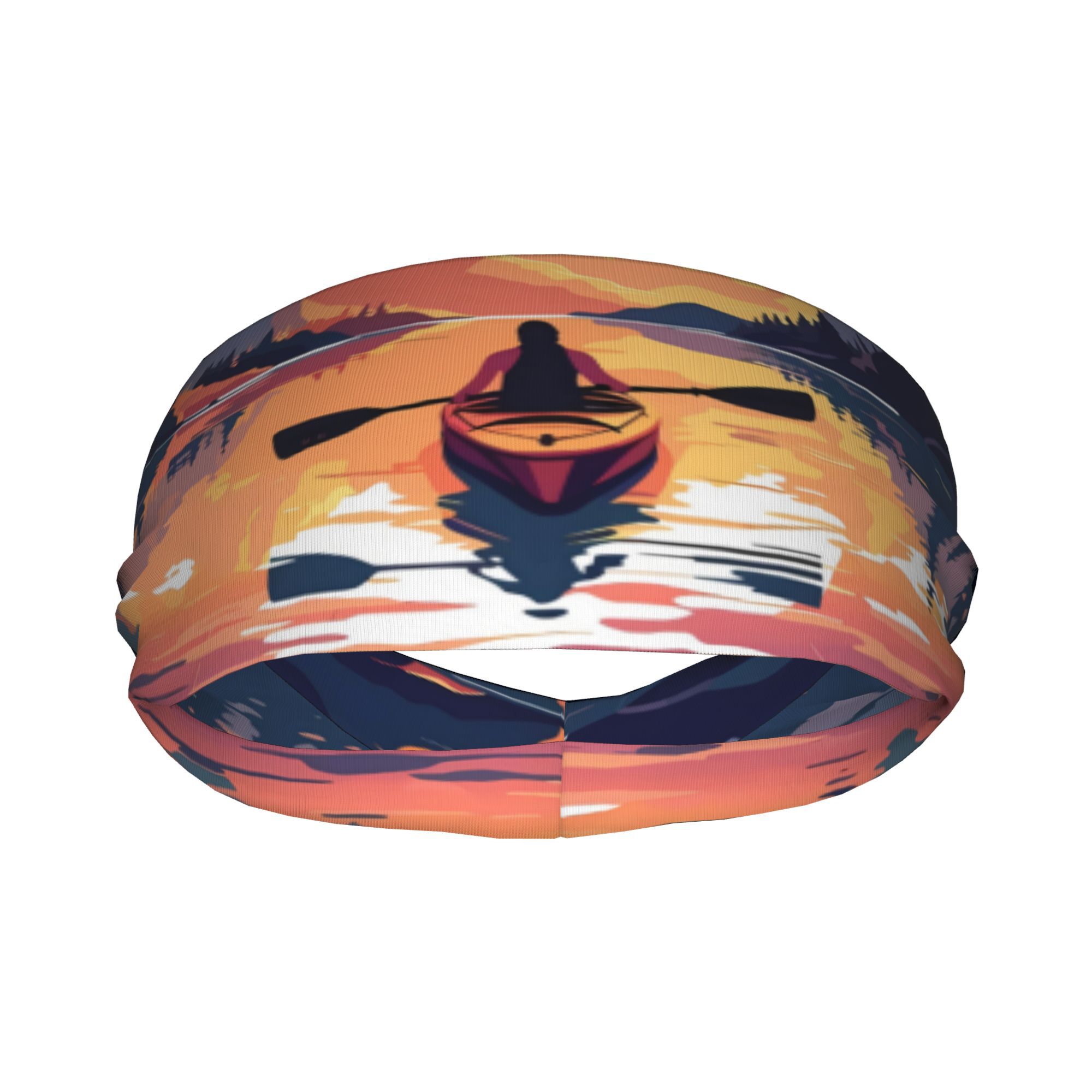 Outdoor Adventure Kayak - Kajak-Sonnenuntergang-Motiv-Stirnband, Wassersport-Abenteuer-Muster, Schweißband, feuchtigkeitsableitend, Stretch-Kopfband, für